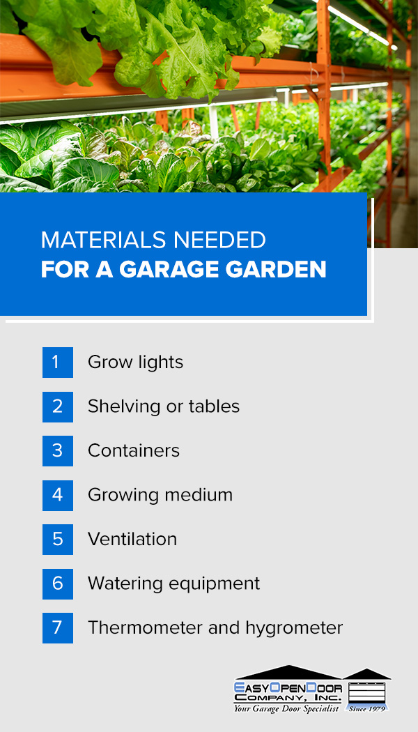 list of materials needed for a garage garden